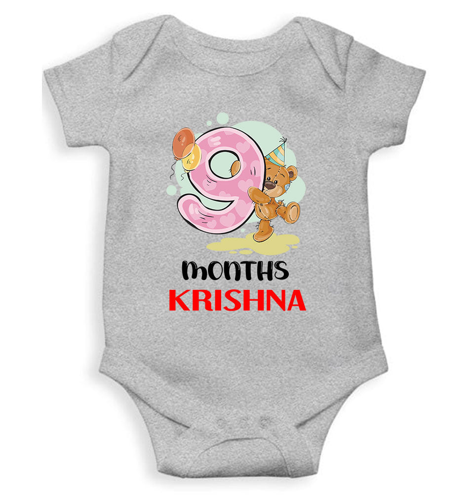 Custom Name 9 Month Birthday Teddy Design Rompers for Baby Boy- FunkyTeesClub