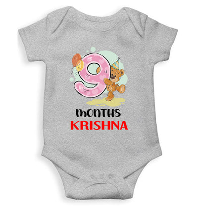 Custom Name 9 Month Birthday Teddy Design Rompers for Baby Boy- FunkyTeesClub