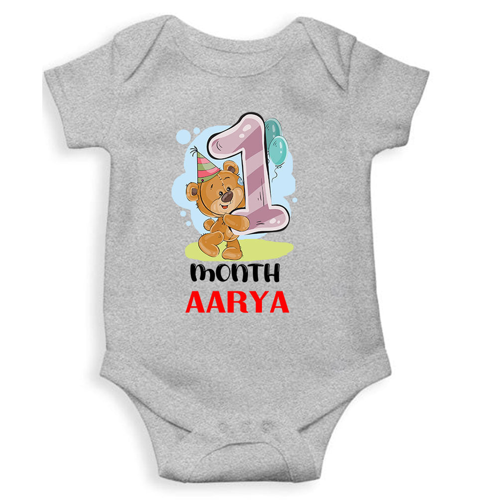 Custom Name 1 Month Birthday Teddy Design Rompers for Baby Girl- FunkyTeesClub