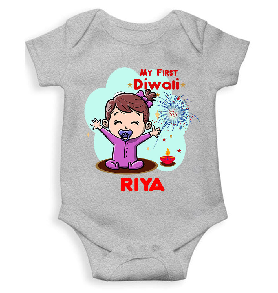 Custom Name My First Diwali Rompers for Baby Girl- FunkyTeesClub