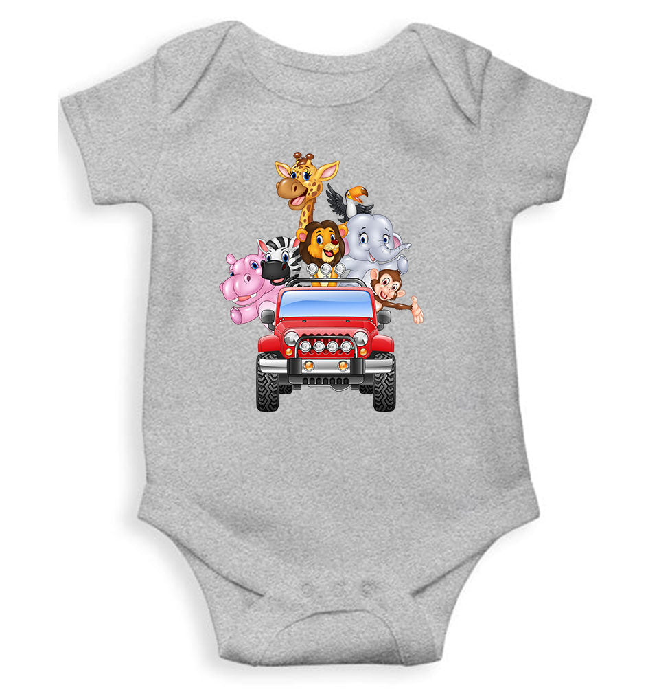 Jungle Jeep Cartoon Rompers for Baby Girl- FunkyTeesClub