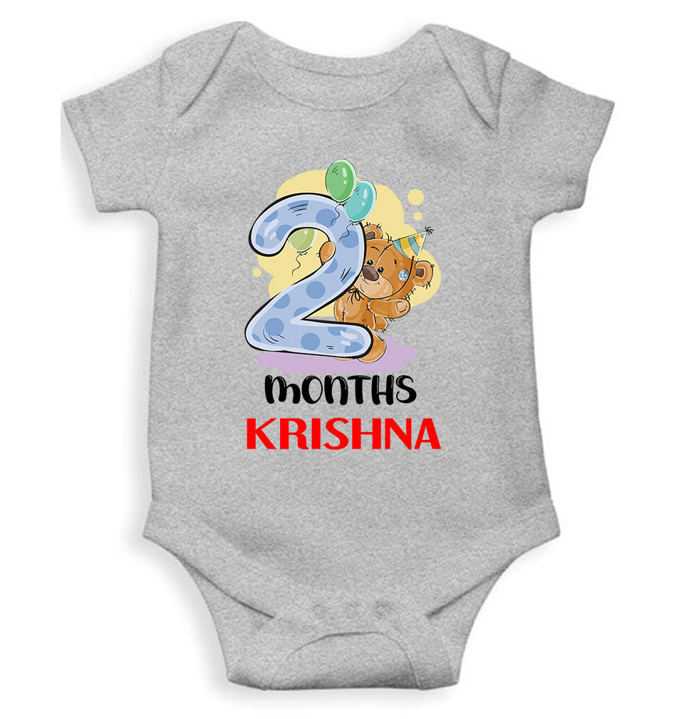 Custom Name 2 Month Birthday Teddy Design Rompers for Baby Boy- FunkyTeesClub