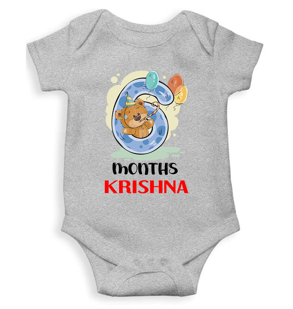 Custom Name 6 Month Birthday Teddy Design Rompers for Baby Boy- FunkyTeesClub