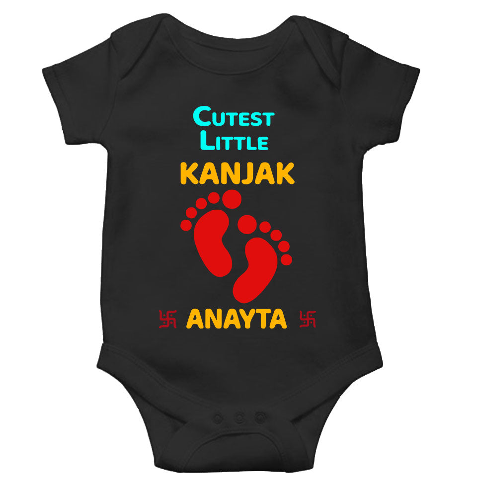 Custom Name Cutest Little Kanjak Navratri Rompers for Baby Girl- FunkyTeesClub