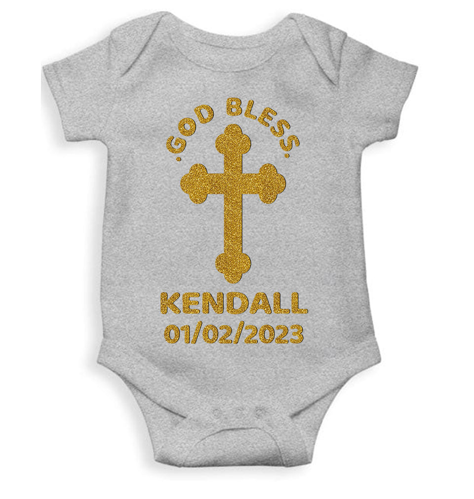 Custom Name And Date God Bless Baptism Christening Day Rompers for Baby Boy- FunkyTeesClub