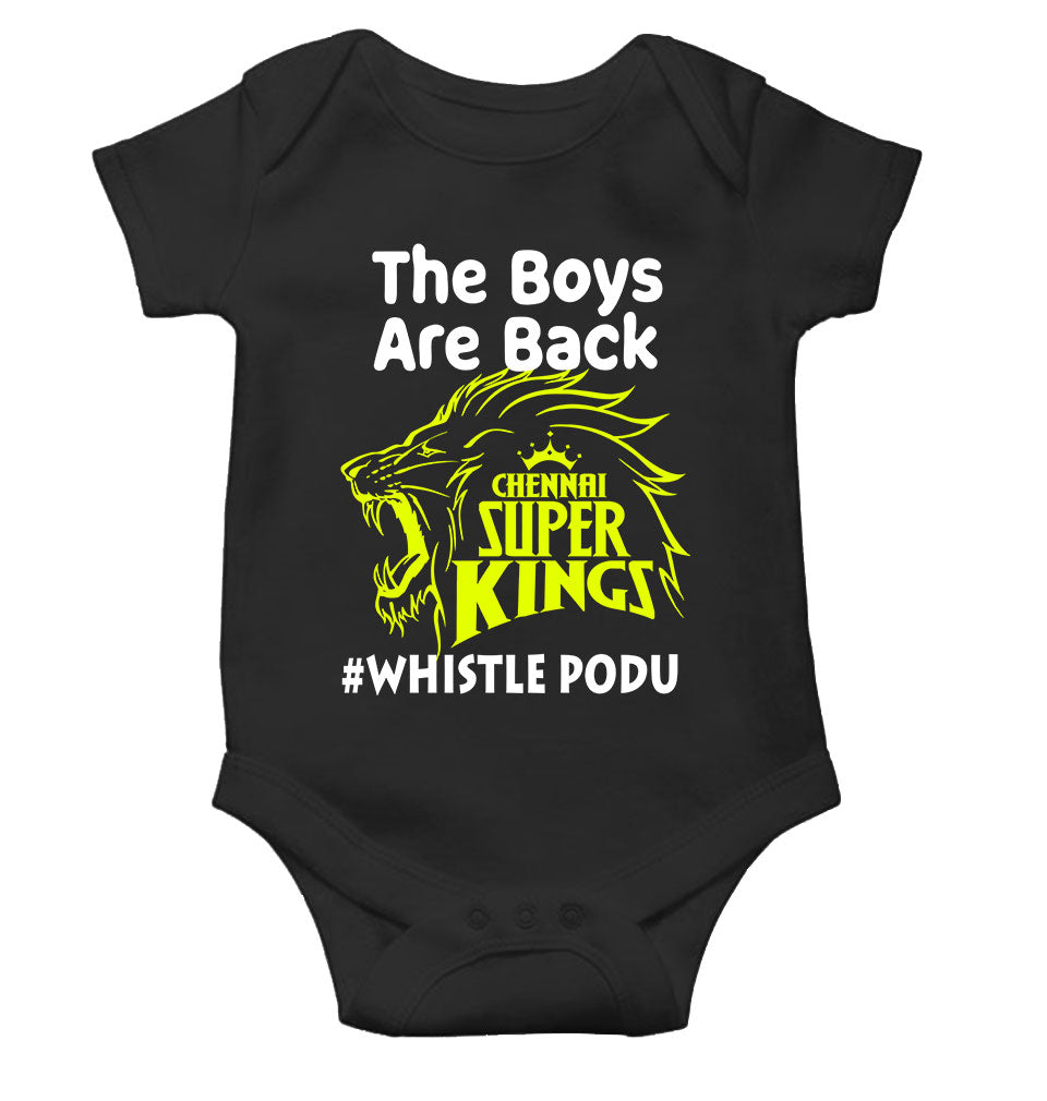 The Boys Are Back Whistle Podu IPL CSK Chennai Super Kings Rompers for Baby Boy- FunkyTeesClub