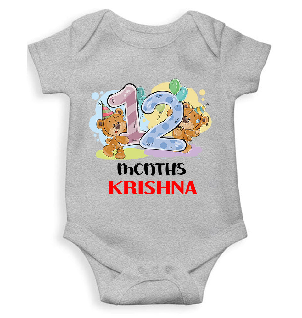 Custom Name 12 Month Birthday Teddy Design Rompers for Baby Boy- FunkyTeesClub