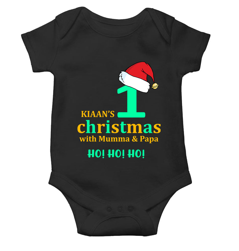 Customized Name 1st Christmas With Mumma & Papa Rompers for Baby Boy- FunkyTeesClub