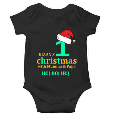 Customized Name 1st Christmas With Mumma & Papa Rompers for Baby Boy- FunkyTeesClub