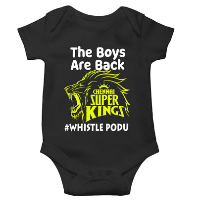 The Boys Are Back Whistle Podu IPL CSK Chennai Super Kings Rompers for Baby Girl- FunkyTeesClub