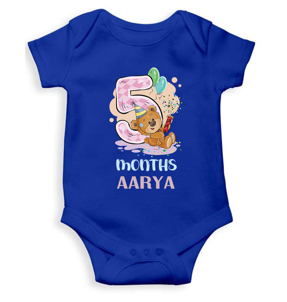 Custom Name 5 Month Birthday Teddy Design Rompers for Baby Girl- FunkyTeesClub