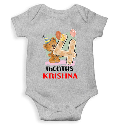 Custom Name 4 Month Birthday Teddy Design Rompers for Baby Boy- FunkyTeesClub