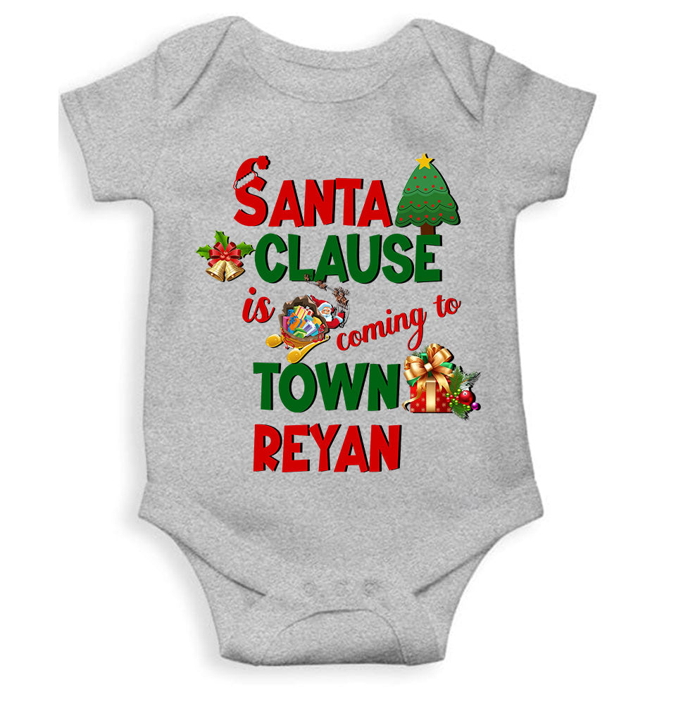 Custom Name Santa Clause Is Coming To Town Christmas Rompers for Baby Boy- FunkyTeesClub