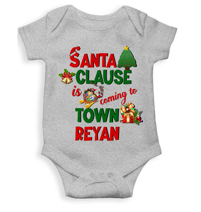 Custom Name Santa Clause Is Coming To Town Christmas Rompers for Baby Boy- FunkyTeesClub