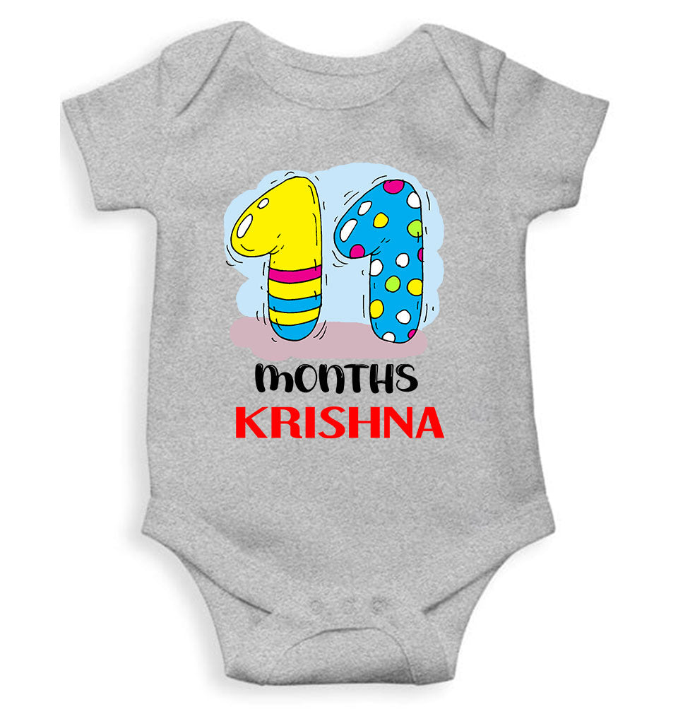 Custom Name 11 Month Birthday Teddy Design Rompers for Baby Boy- FunkyTeesClub