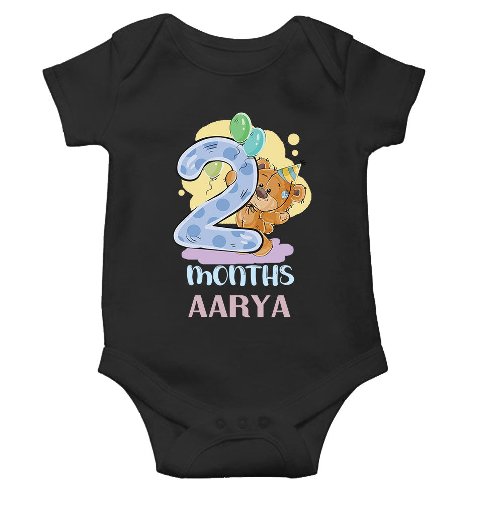 Custom Name 2 Month Birthday Teddy Design Rompers for Baby Girl- FunkyTeesClub