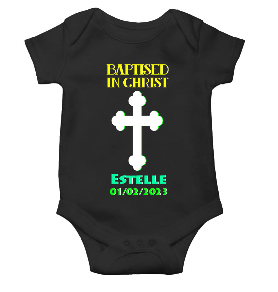 Custom Name And Date Baptised In Christ Christening Day Baptism Rompers for Baby Girl- FunkyTeesClub