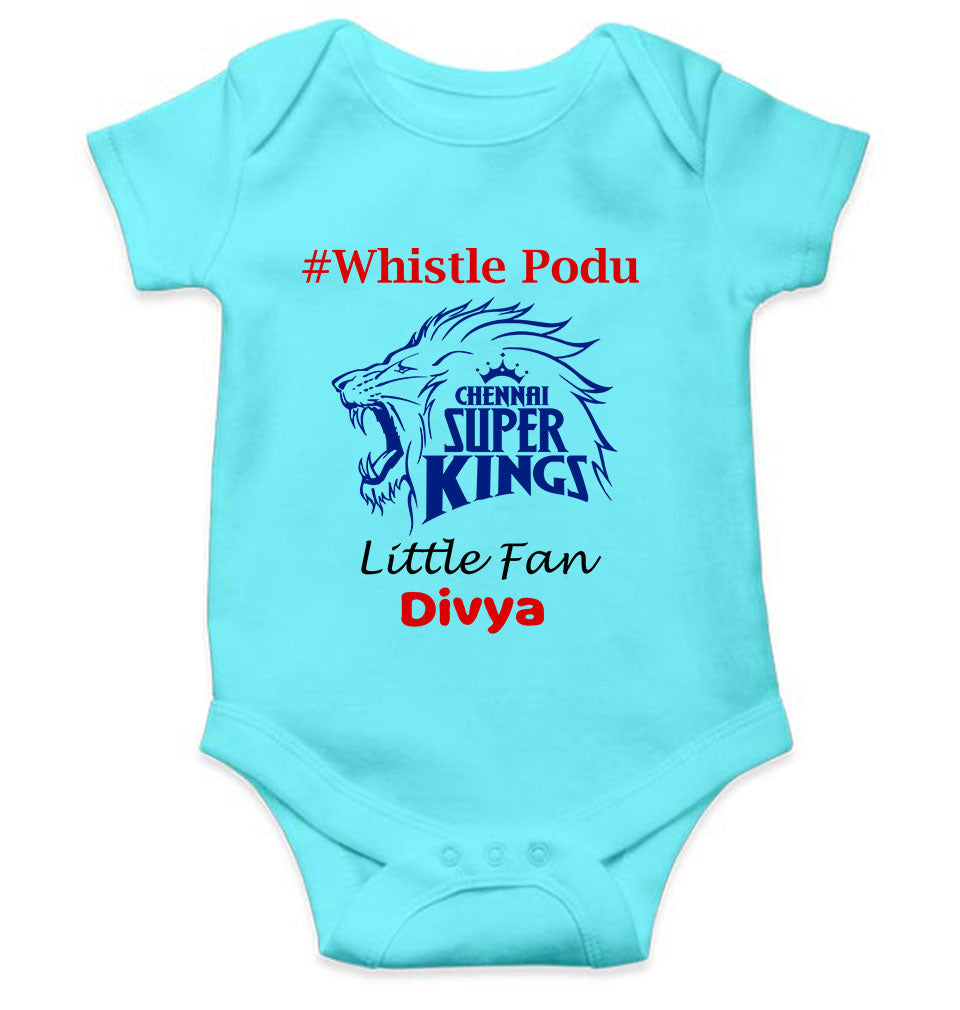 Custom Name IPL CSK Chennai Super Kings Whistle Podu Rompers for Baby Girl- FunkyTeesClub