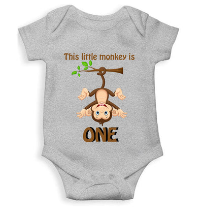 Little Monkey Is One First Birthday Rompers for Baby Boy- FunkyTeesClub