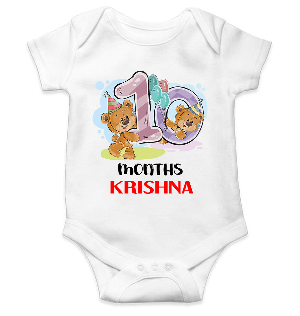 Custom Name 10 Month Birthday Teddy Design Rompers for Baby Boy- FunkyTeesClub