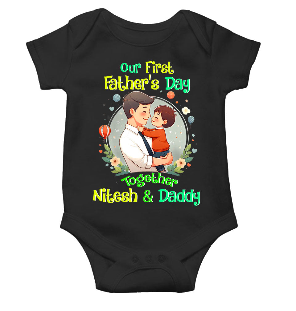 Custom Name Our First Father Day Rompers for Baby Boy- FunkyTeesClub