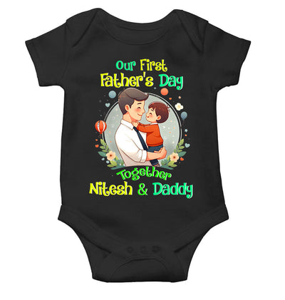 Custom Name Our First Father Day Rompers for Baby Boy- FunkyTeesClub