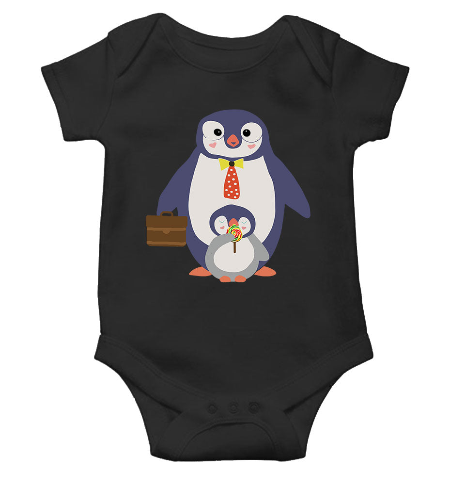 Papa And Baby Penguin Cartoon Rompers for Baby Girl- FunkyTeesClub