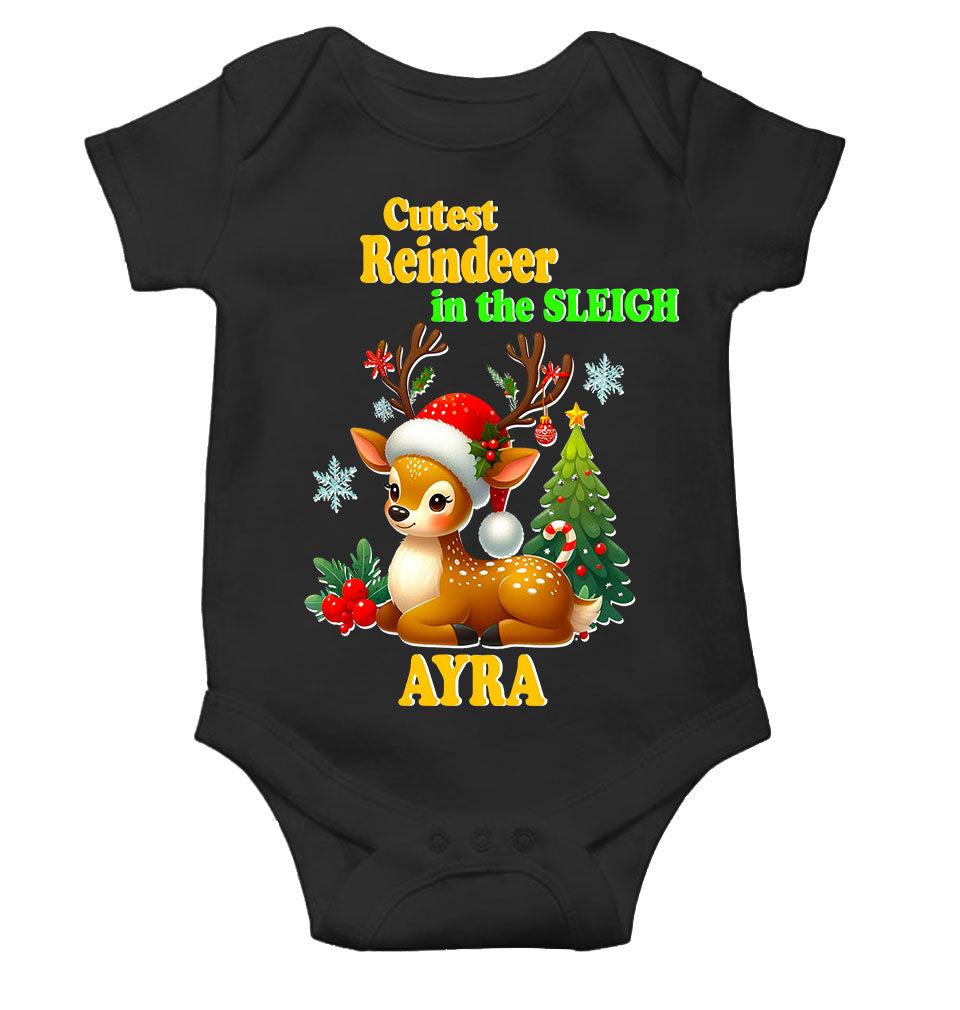 Custom Name Cutest Reindeer In The Sleigh Christmas Rompers for Baby Girl- FunkyTeesClub