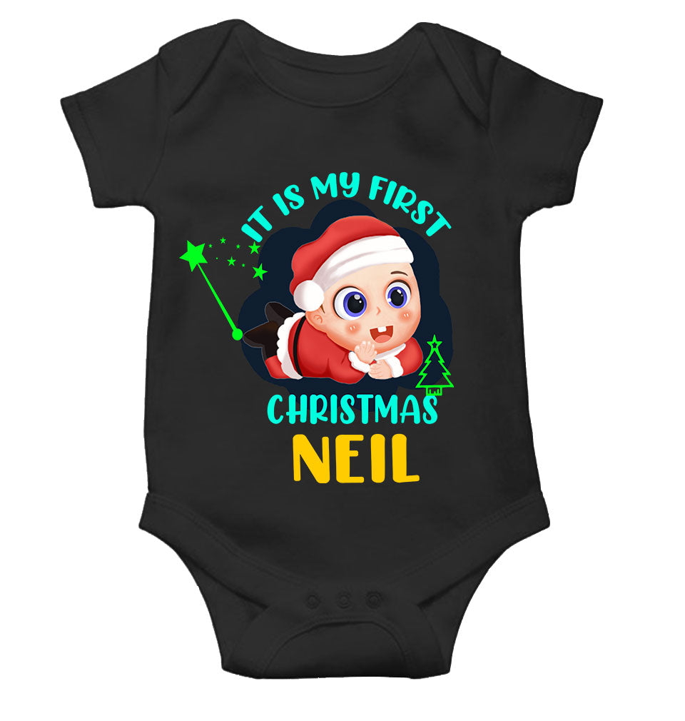 Customized Name It Is My First Christmas Rompers for Baby Boy- FunkyTeesClub