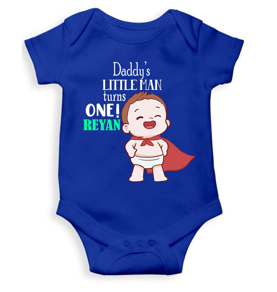 Custom Name Daddys Little Man Turns One First Birthday Rompers for Baby Boy- FunkyTeesClub