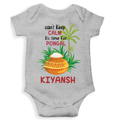 Custom Name Time For Pongal Rompers for Baby Boy- FunkyTeesClub