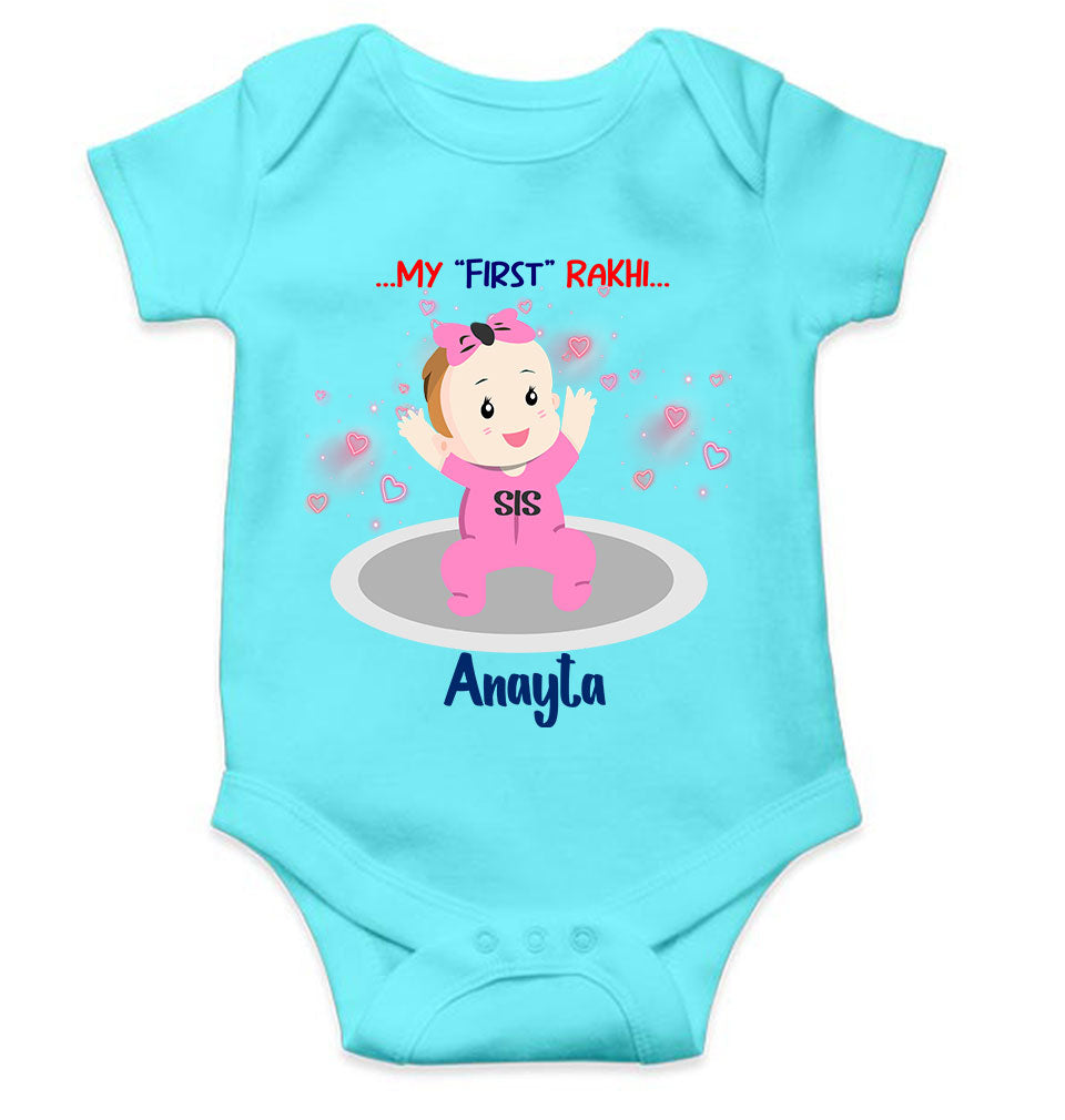 Custom Name My First Rakhi Dress Rompers for Baby Girl- FunkyTeesClub