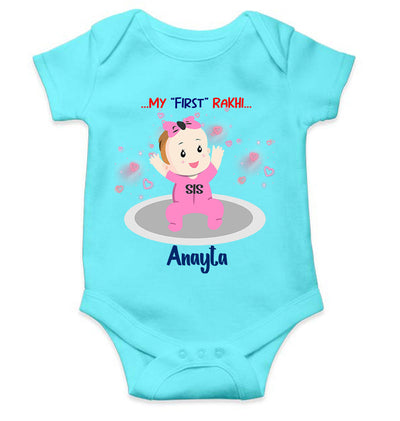Custom Name My First Rakhi Dress Rompers for Baby Girl- FunkyTeesClub