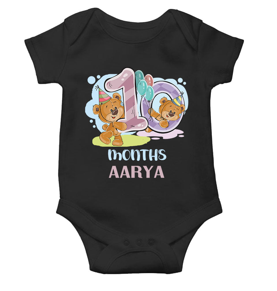 Custom Name 10 Month Birthday Teddy Design Rompers for Baby Girl- FunkyTeesClub