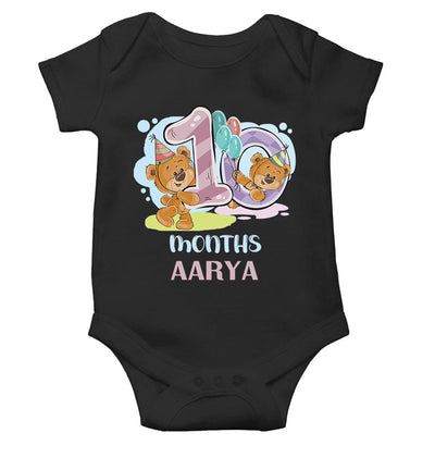 Custom Name 10 Month Birthday Teddy Design Rompers for Baby Girl- FunkyTeesClub