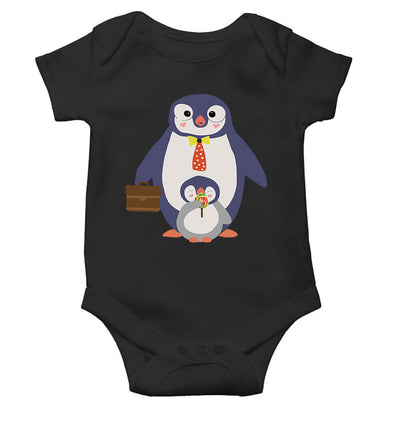 Papa And Baby Penguin Cartoon Rompers for Baby Boy- FunkyTeesClub