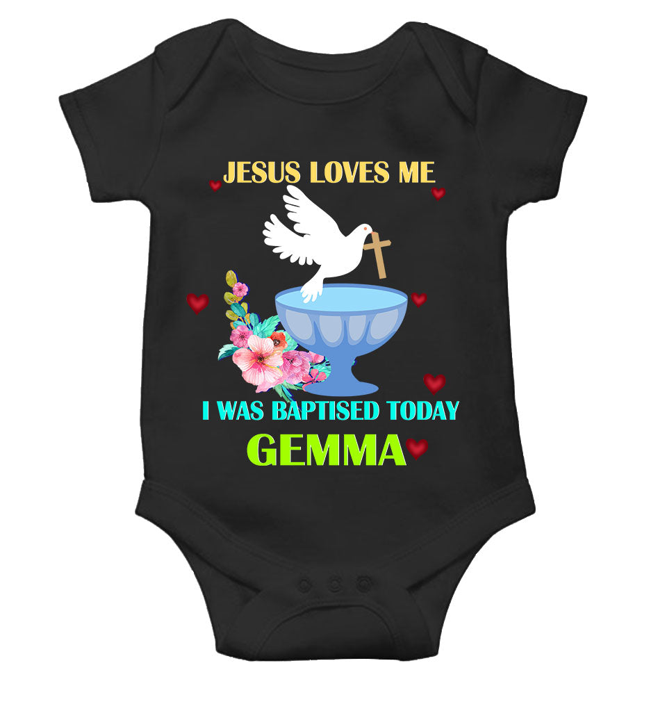 Custom Name Jesus Loves Me Baptism Christening Day Rompers for Baby Girl- FunkyTeesClub