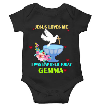 Custom Name Jesus Loves Me Baptism Christening Day Rompers for Baby Girl- FunkyTeesClub