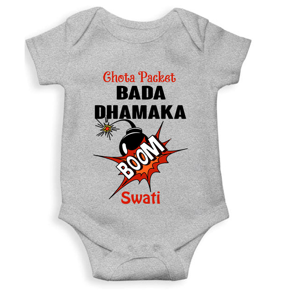 Custom Name Chota Packet Bada Dhamaka Diwali Rompers for Baby Girl- FunkyTeesClub