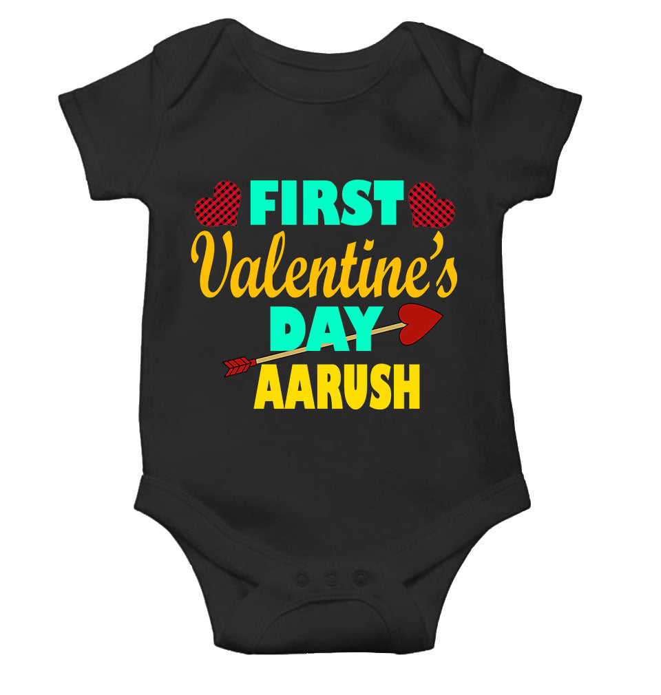 Custom Name First Valentine Rompers for Baby Boy- FunkyTeesClub