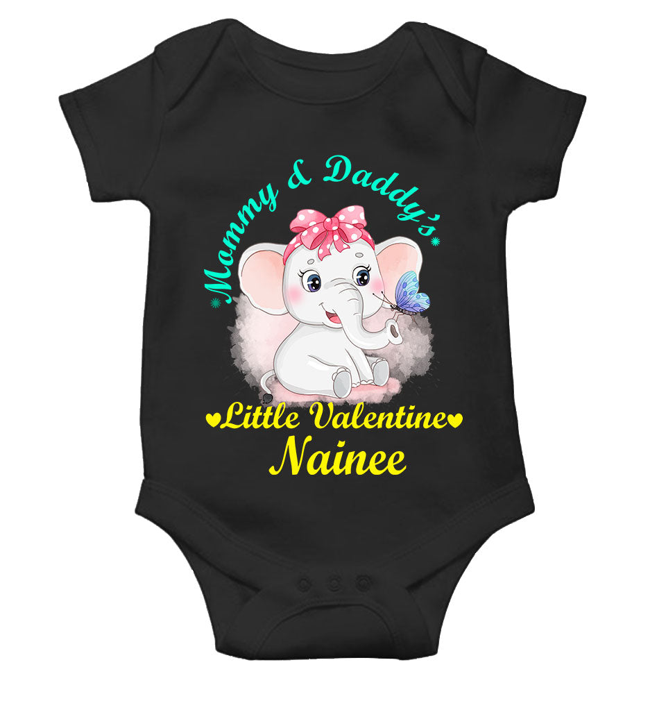 Custom Name Mommy And Daddys Little Valentine Rompers for Baby Girl- FunkyTeesClub