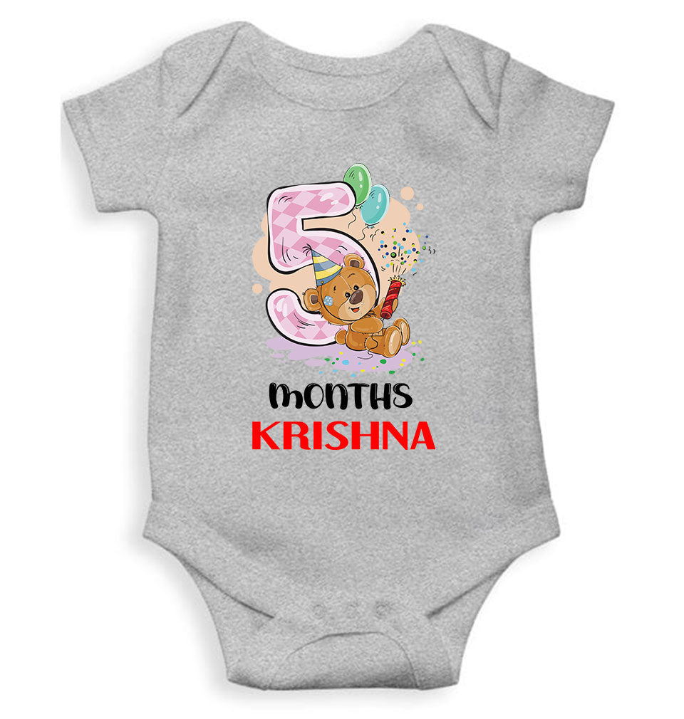 Custom Name 5 Month Birthday Teddy Design Rompers for Baby Boy- FunkyTeesClub