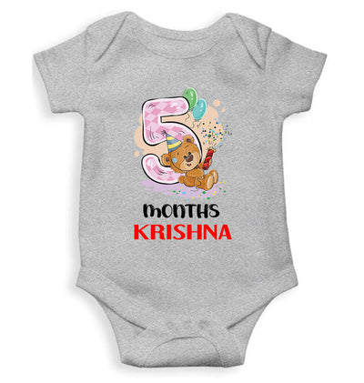 Custom Name 5 Month Birthday Teddy Design Rompers for Baby Boy- FunkyTeesClub