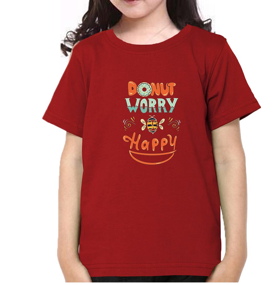 Donut Worry Be Happy Half Sleeves T-Shirt For Girls -FunkyTeesClub