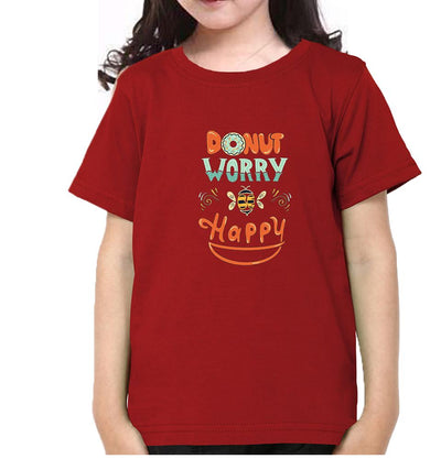 Donut Worry Be Happy Half Sleeves T-Shirt For Girls -FunkyTeesClub