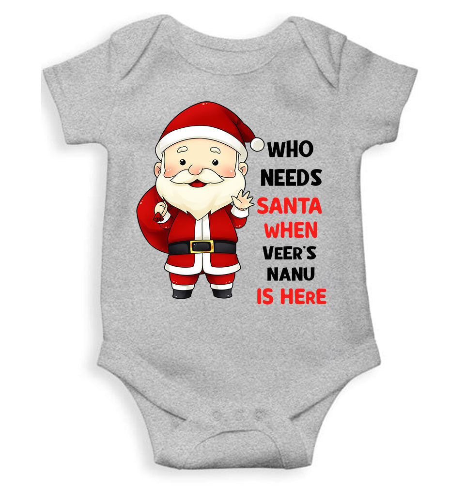 Customized Name Santa Nanu Is Here Christmas Rompers for Baby Boy- FunkyTeesClub
