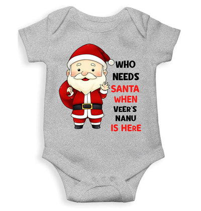 Customized Name Santa Nanu Is Here Christmas Rompers for Baby Boy- FunkyTeesClub