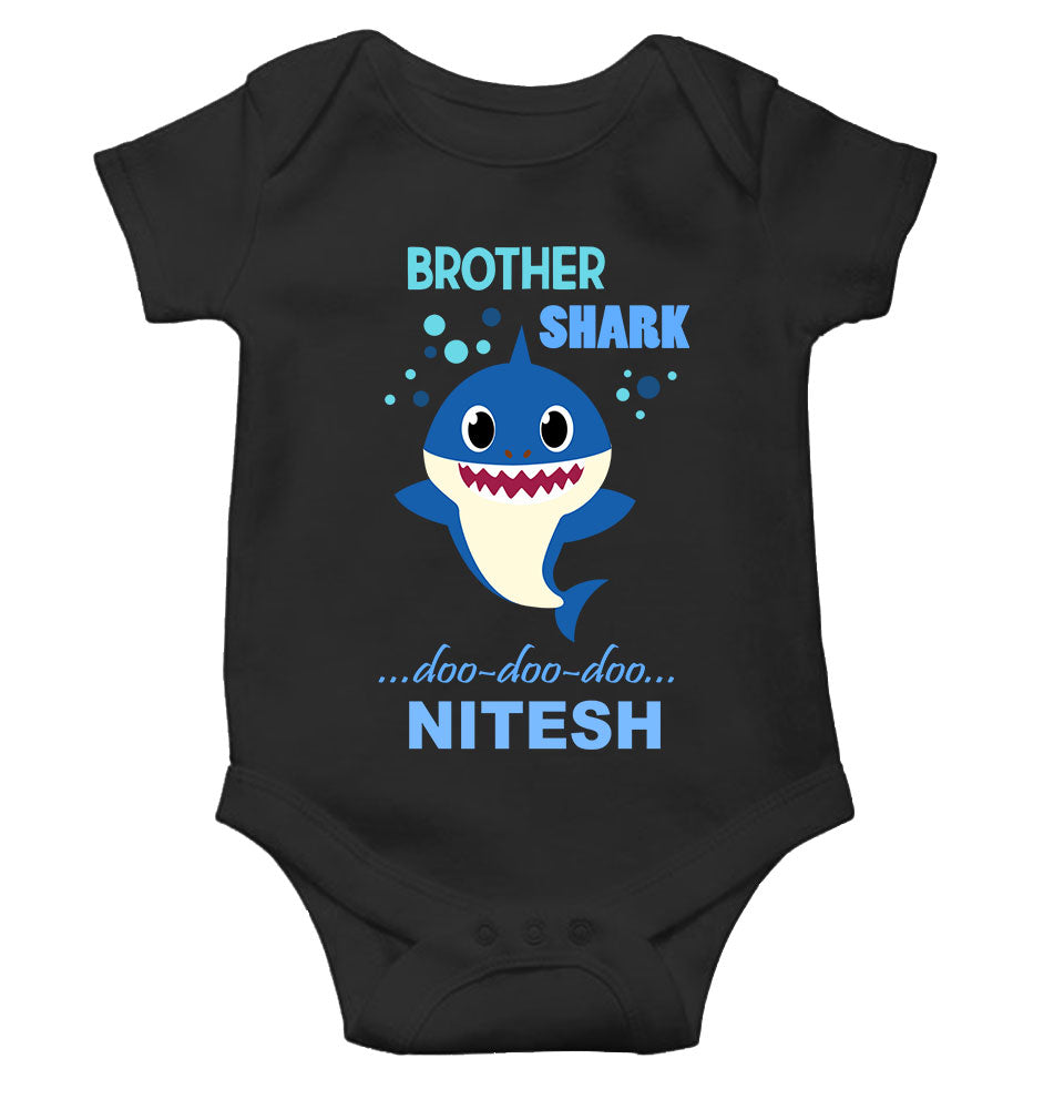 Custom Name Brother Shark Doo Doo Doo Rakhi Rompers for Baby Boy- FunkyTeesClub