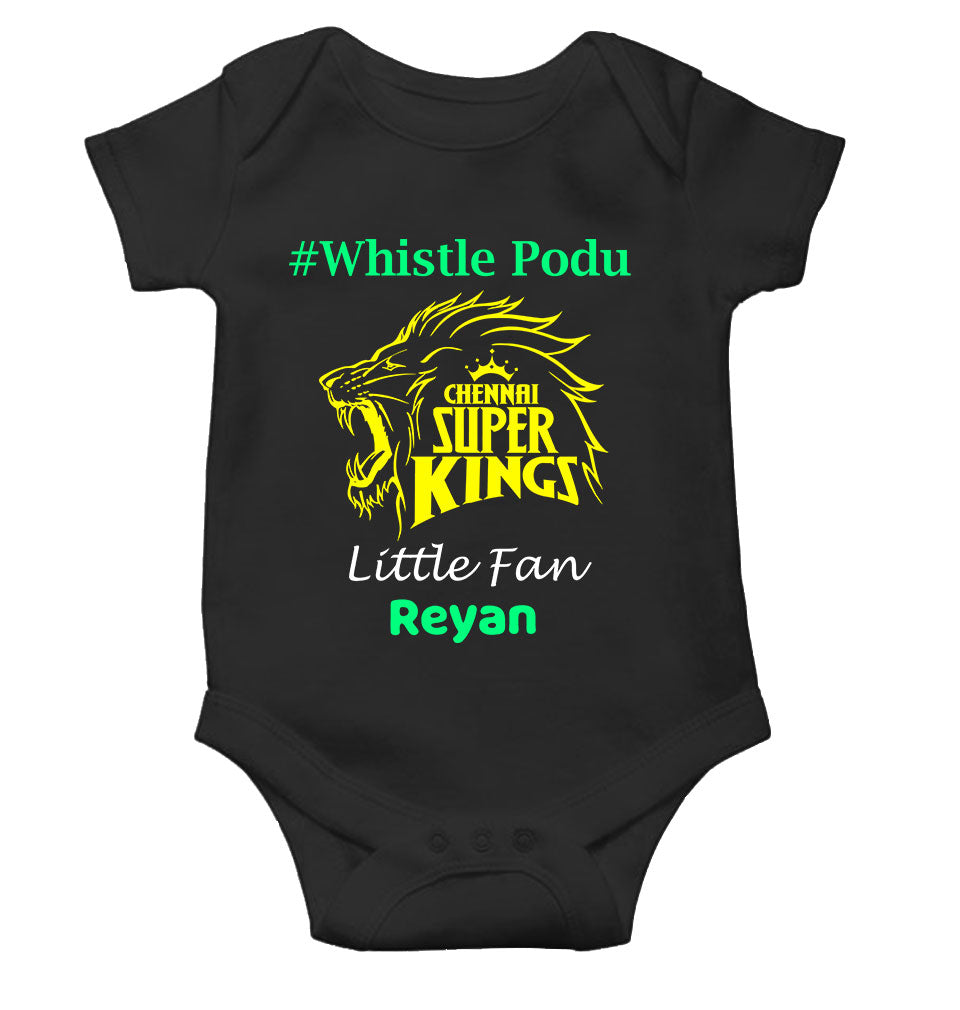 Custom Name IPL CSK Chennai Super Kings Whistle Podu Rompers for Baby Boy- FunkyTeesClub