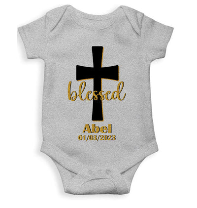 Custom Name And Date Blessed Baptism Christening Day Rompers for Baby Boy- FunkyTeesClub